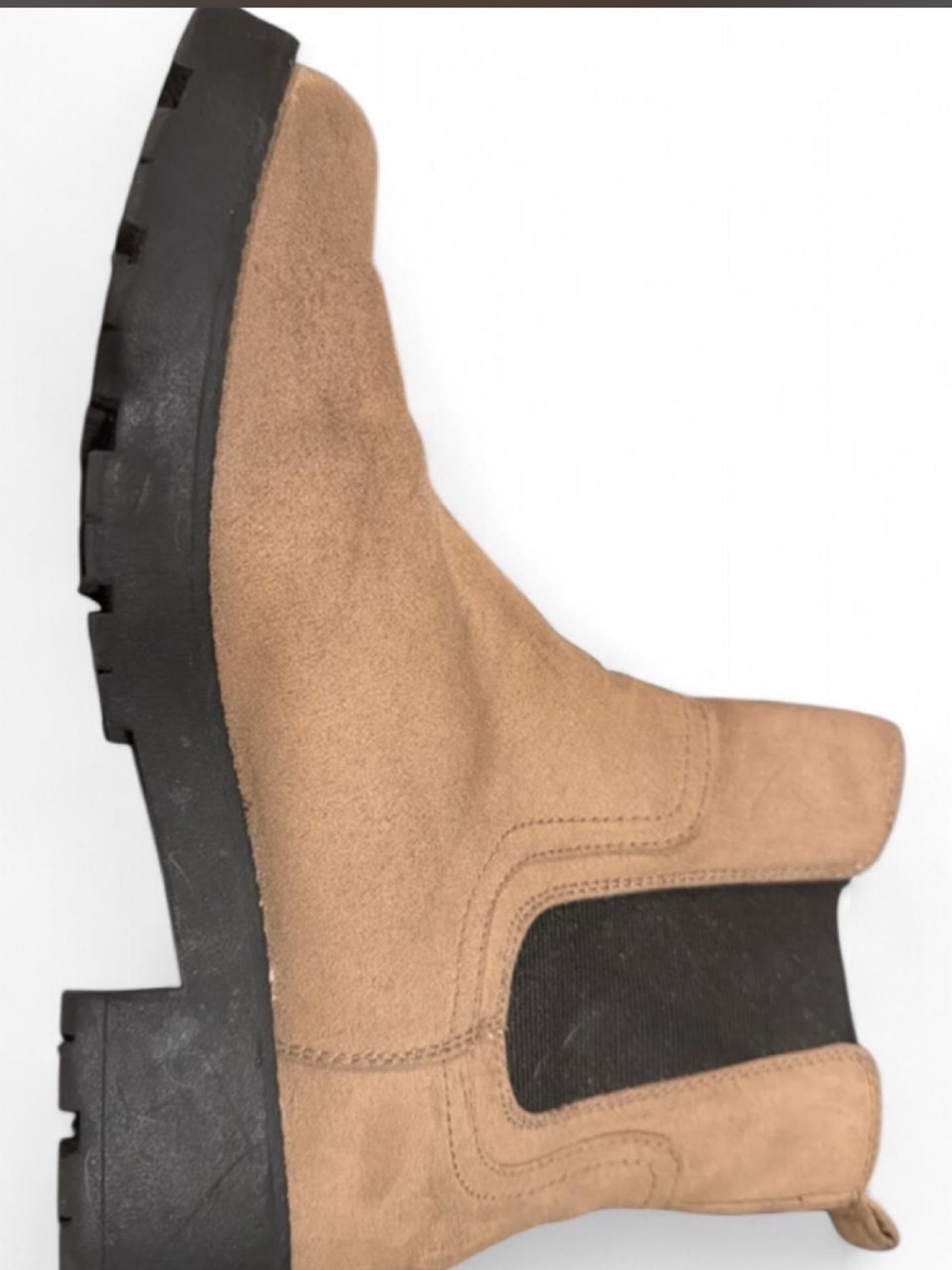 Old Navy Tan Suede Chelsea-Style Ankle Boot with Black Lug Sole